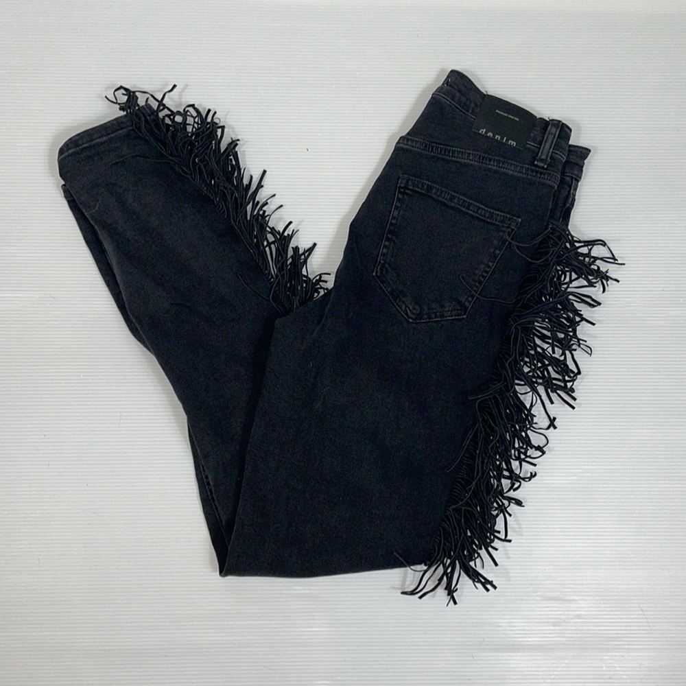 Zara Basic denim fringed western black jeans women size 6
